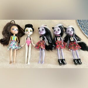 Enchantimals dolls lot of 5 sage skunk/cherish cheetah/preena penquin